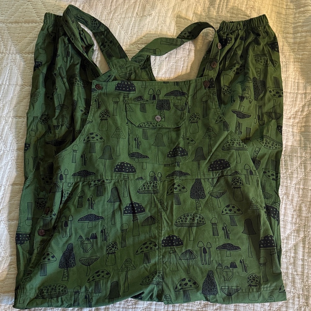 Green Mushroom Print Overalls